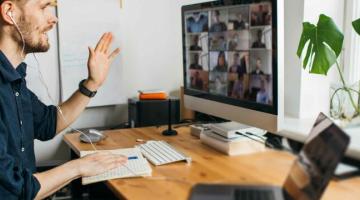 A man taking part in an online video call 